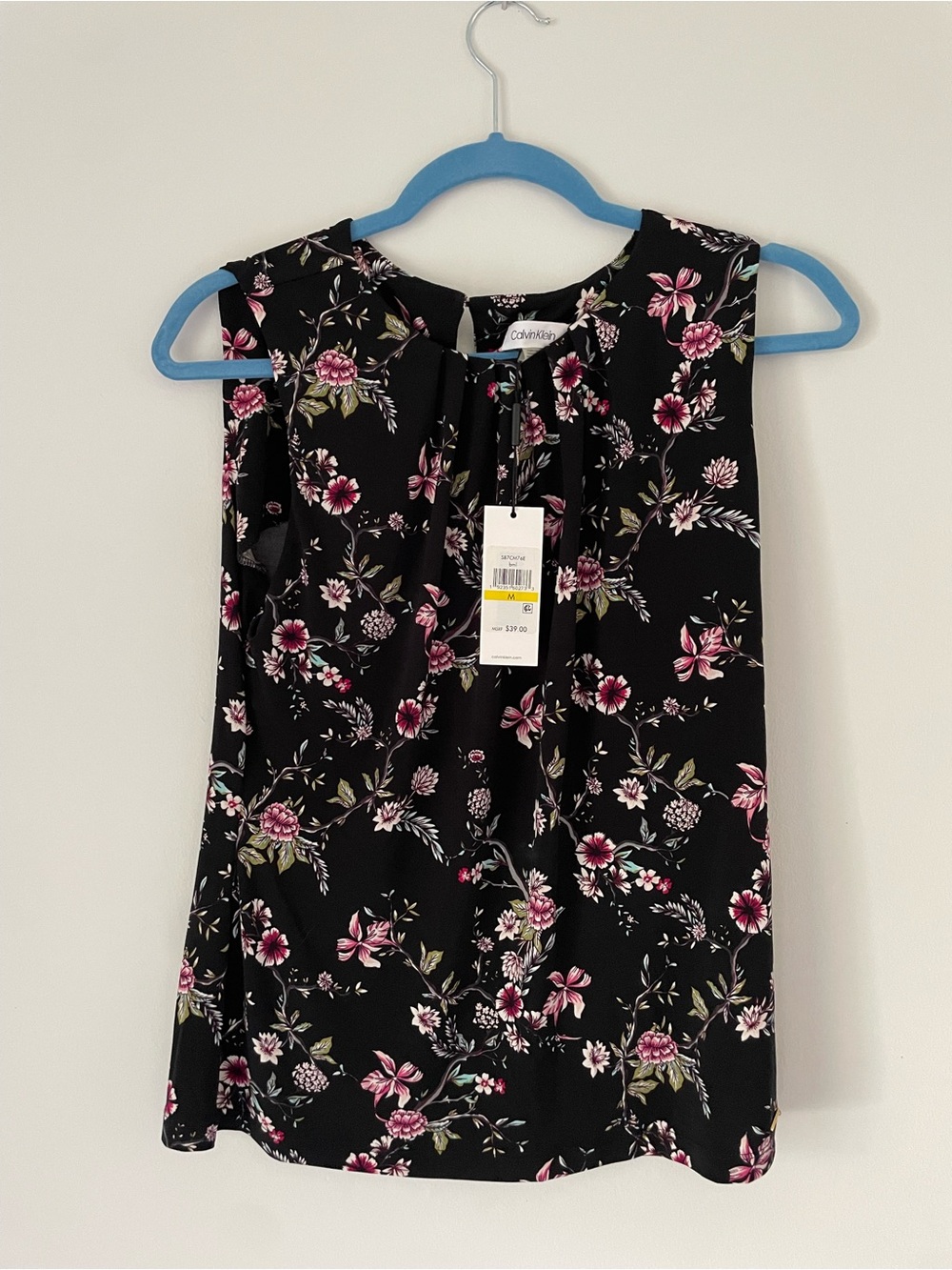 Calvin Klein Black Floral Tie-Neck Sleeveless Top